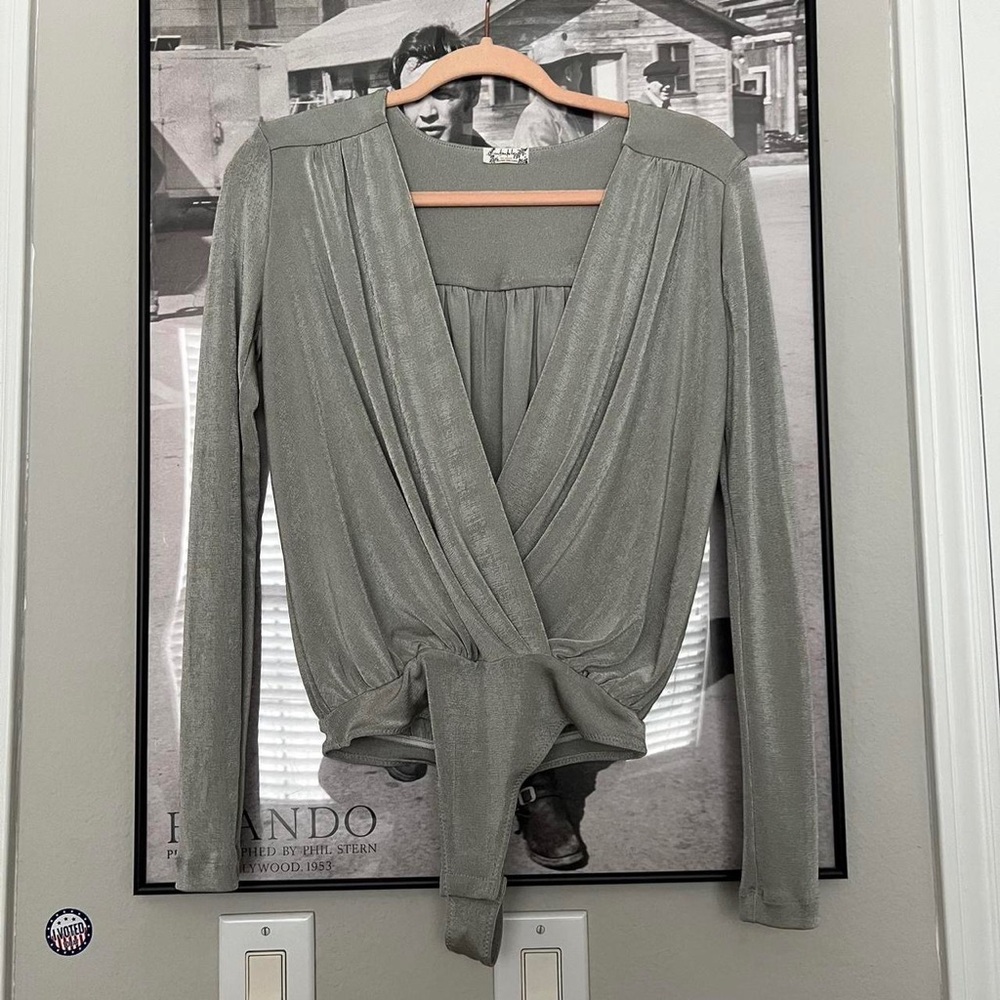 Free People Intimately Low Plunge Silver Bodysuit, XS